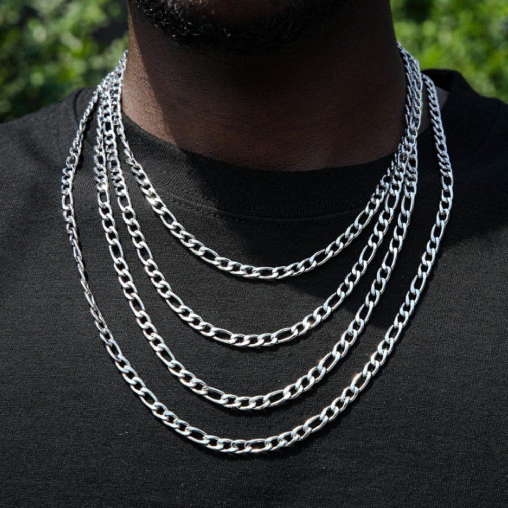 Minimalist Mens 5mm Silver Figaro Chain Necklace Womens Necklace Choker Chain - Picture 1 of 4